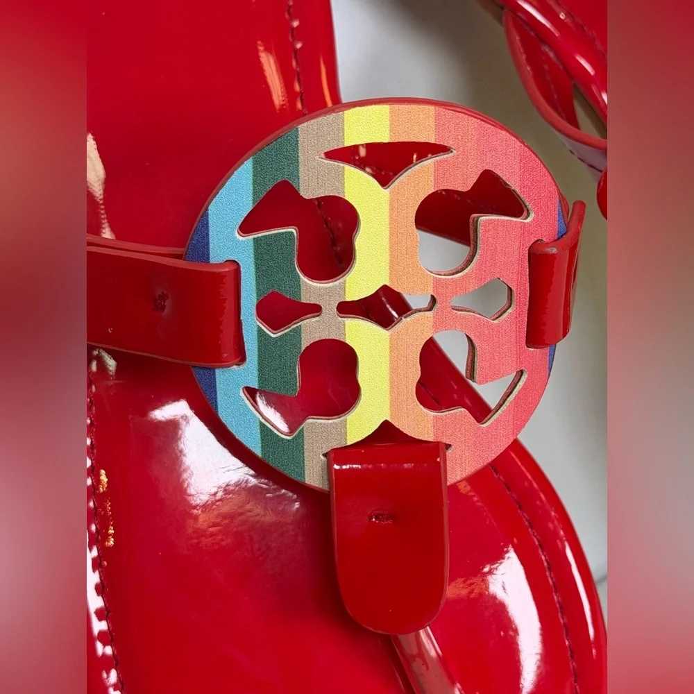 Tory Burch Iconic ‘Miller’ Thong Sandal Vibrant Glossy Red Women’s Size 41